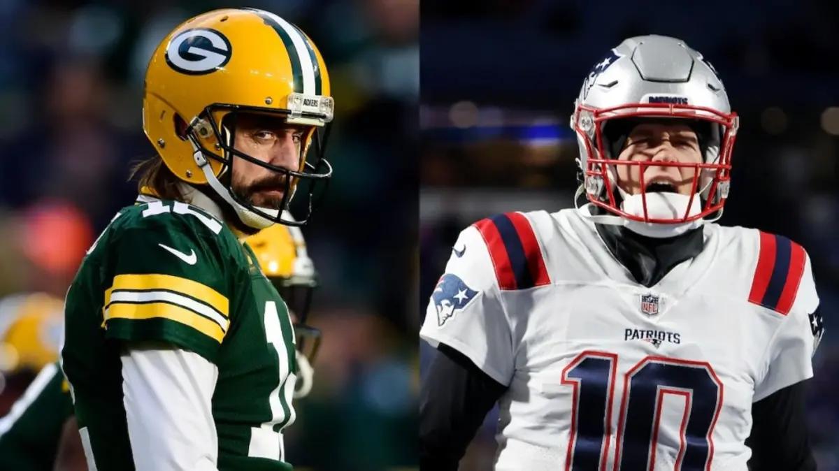 Rodgers, then with the Green Bay Packers, and Jones side by side.